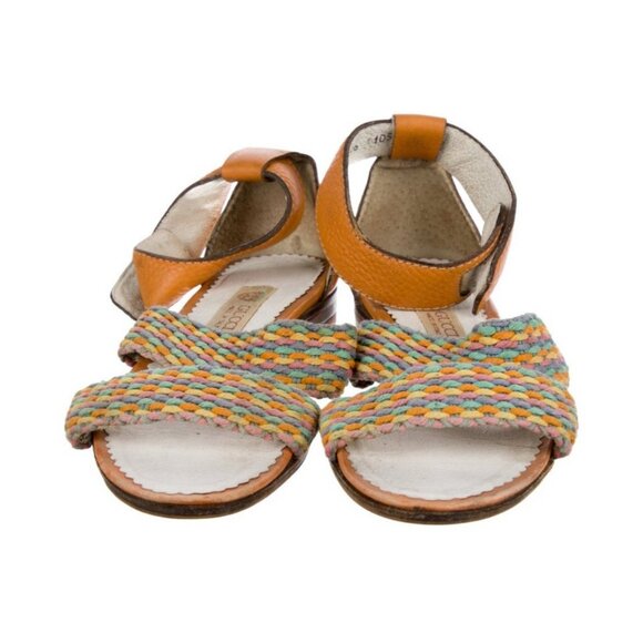 Gucci Authentic Rare Vintage Rainbow Tan Brown Leather Slingback Flat Sandals 5 - Picture 3 of 10